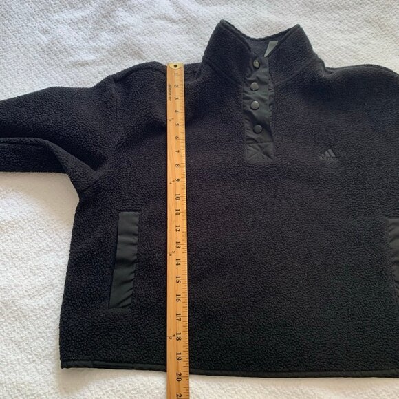 Adidas black fleece crop quarter button long sleeve pullover sweatshirt - Picture 10 of 10
